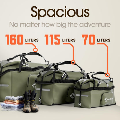 Waterproof Duffel Bag - Large Dry Bag, 1680D TPU, Heavy Duty, Camping & Marine Dry Bag, 8X8 Popout Pocket