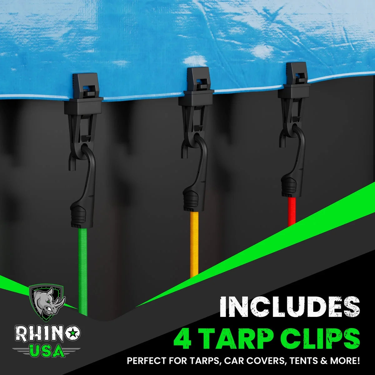 Bungee Cords with Hooks - Heavy Duty Outdoor 28Pc Assortment with 4 Free Tarp Clips